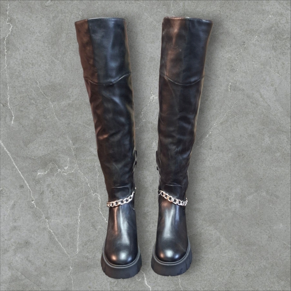 GBG Los Angeles Coen Thigh High With Chain Black Platform Boots Women Size 10 - Picture 4 of 16